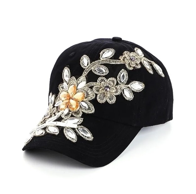 Black Denin Rhinestone Women Hat