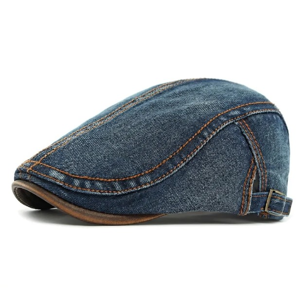 Dark Blue Denim Flat Adjustable Ivy Beret Hat