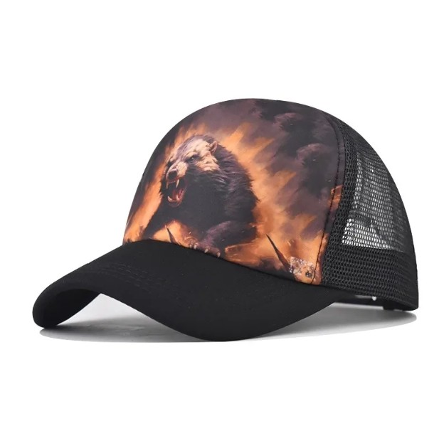Trucker Mesh Cap Boar Design Black Snapback