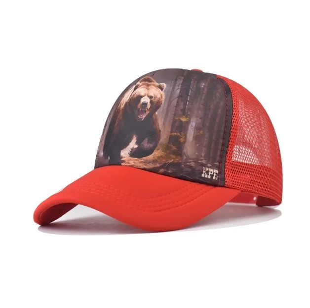 Trucker Mesh Cap Brown Bear Design Black Snapback