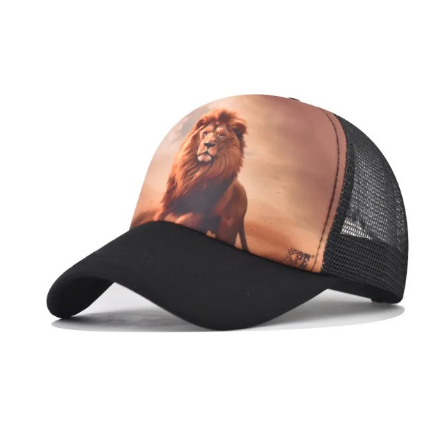 Trucker Mesh Cap Lion Design Black Snapback