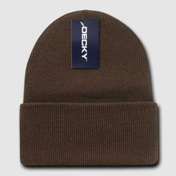 Brown Long Acrylic Knit Cap Beanie