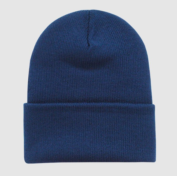 Navy Long Acrylic Knit Cap Beanie
