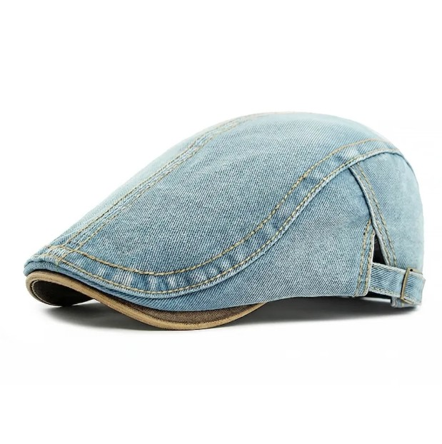 Light Blue Denim Flat Adjustable Ivy Beret Hat
