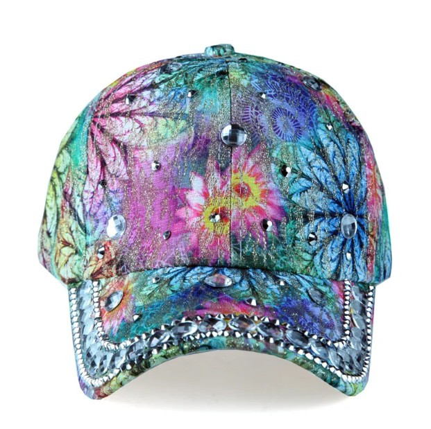 Adjustable Rhinestone Multicolor Woman Baseball Cap