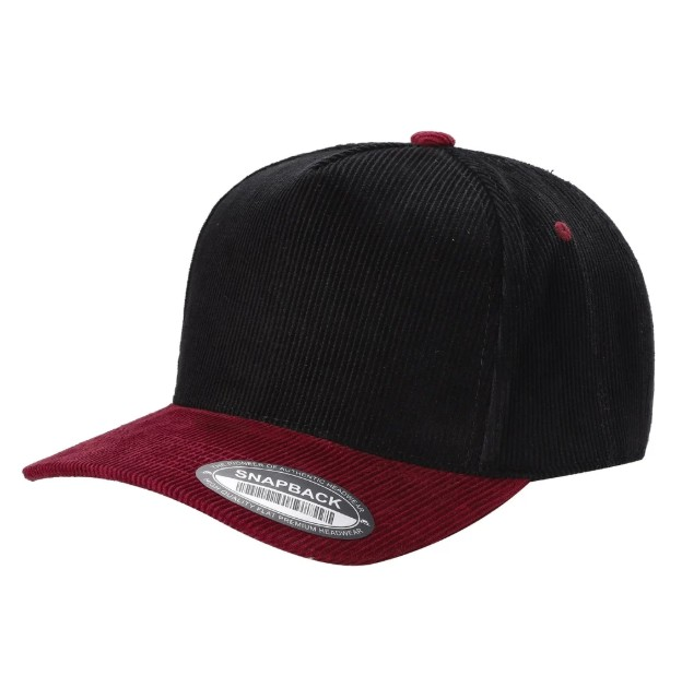 5 Panel Black Wine Corduroy Adjustable Cap