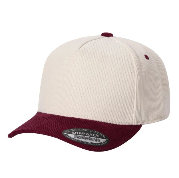 5 Panel Tan Wine Corduroy Adjustable Cap